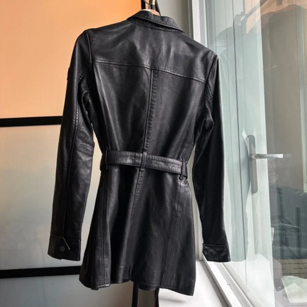 Mauritius Belted Black Leather Jacket - Women’s 4/6 - Picture 2 of 7